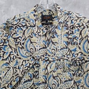 Beams plus Japan Button Down Shirt Mens Large Blue Paisley Short Sleeve